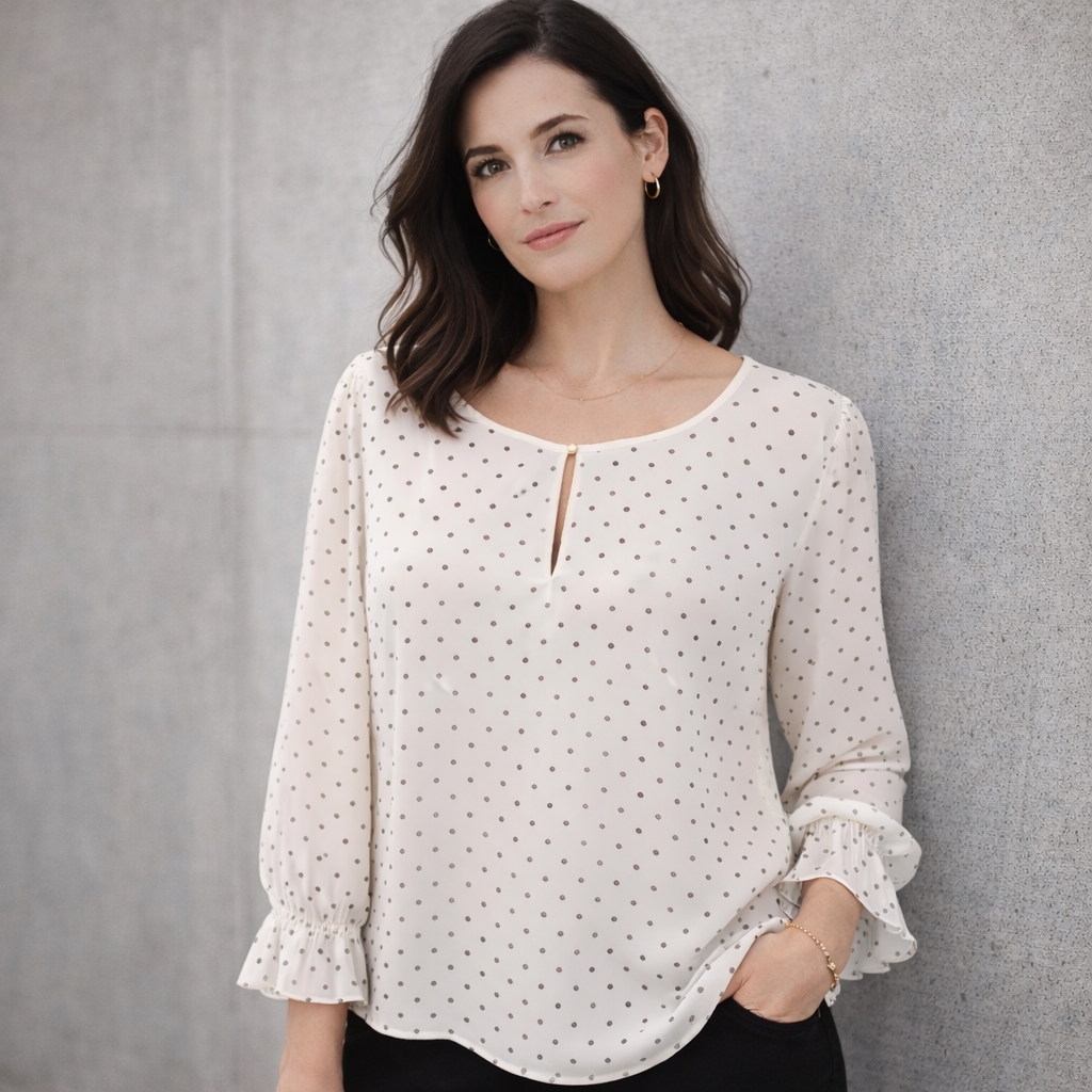 Talbots Polka Dot Flutter Sleeve Elevated Basic Blouse, 2x